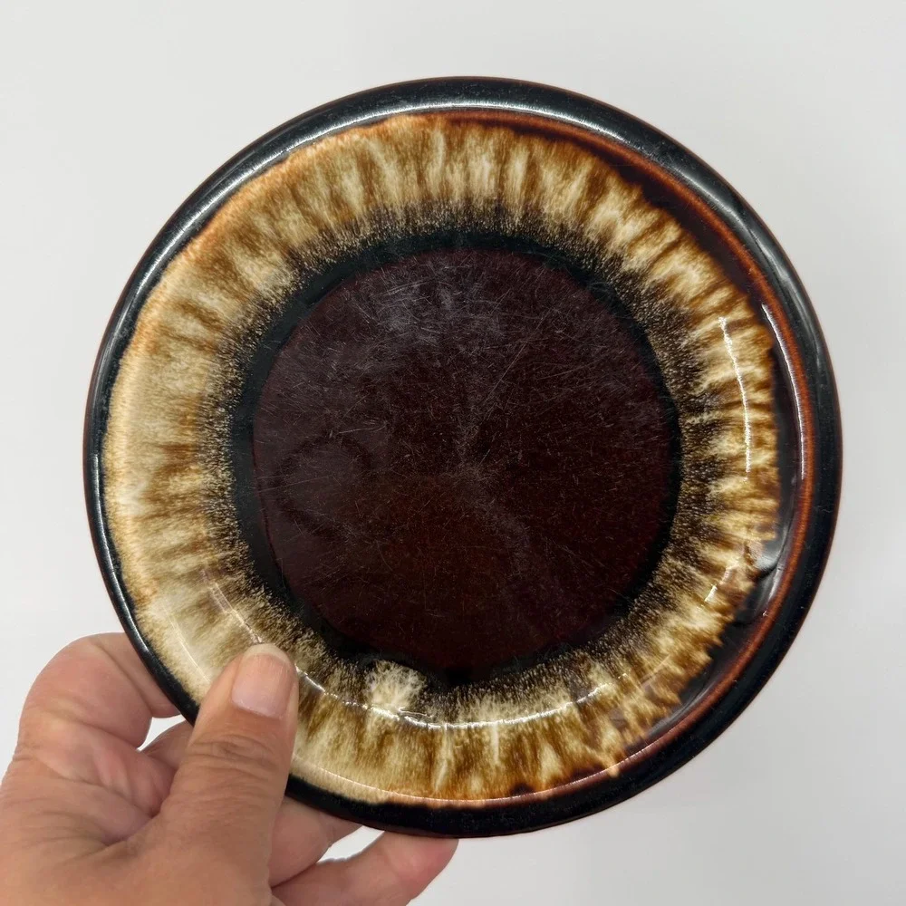 Pfaltzgraff 1970s Stoneware Brown Drip Glaze Lunch Salad Plates Set of 6 7.25